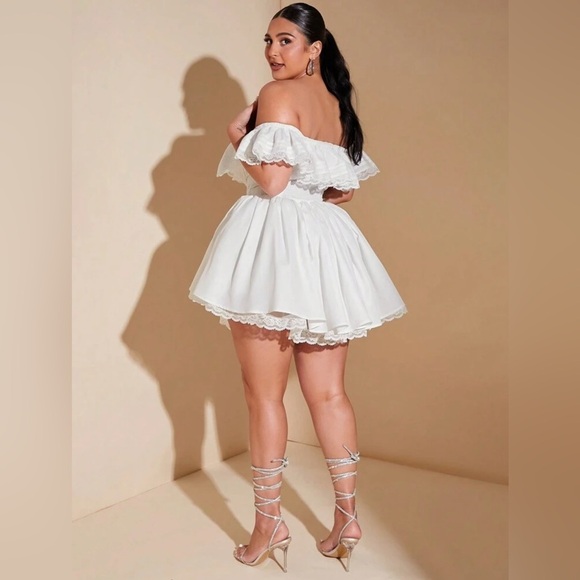 NEW White Off The Shoulder Ruffle Dress Size 3X - Picture 3 of 7
